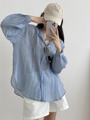 Solid Color Hooded Sunscreen Shirt for Women Summer Refreshing Loose Comfortable Lazy Shirt