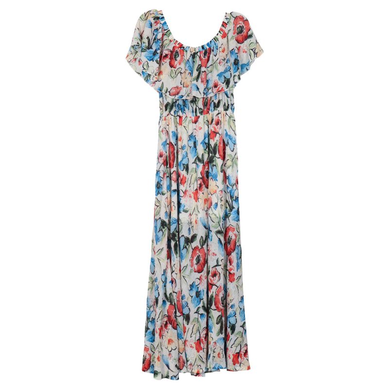 Women Clothing Summer Printing Elegant Slit Sexy off-the-Shoulder Maxi Dress Women - Image 5