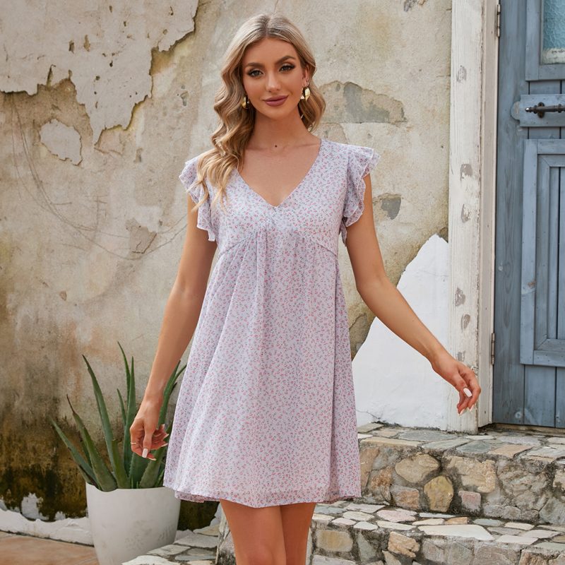 Summer Chiffon Small Floral Dress Vacation Beach - Image 4