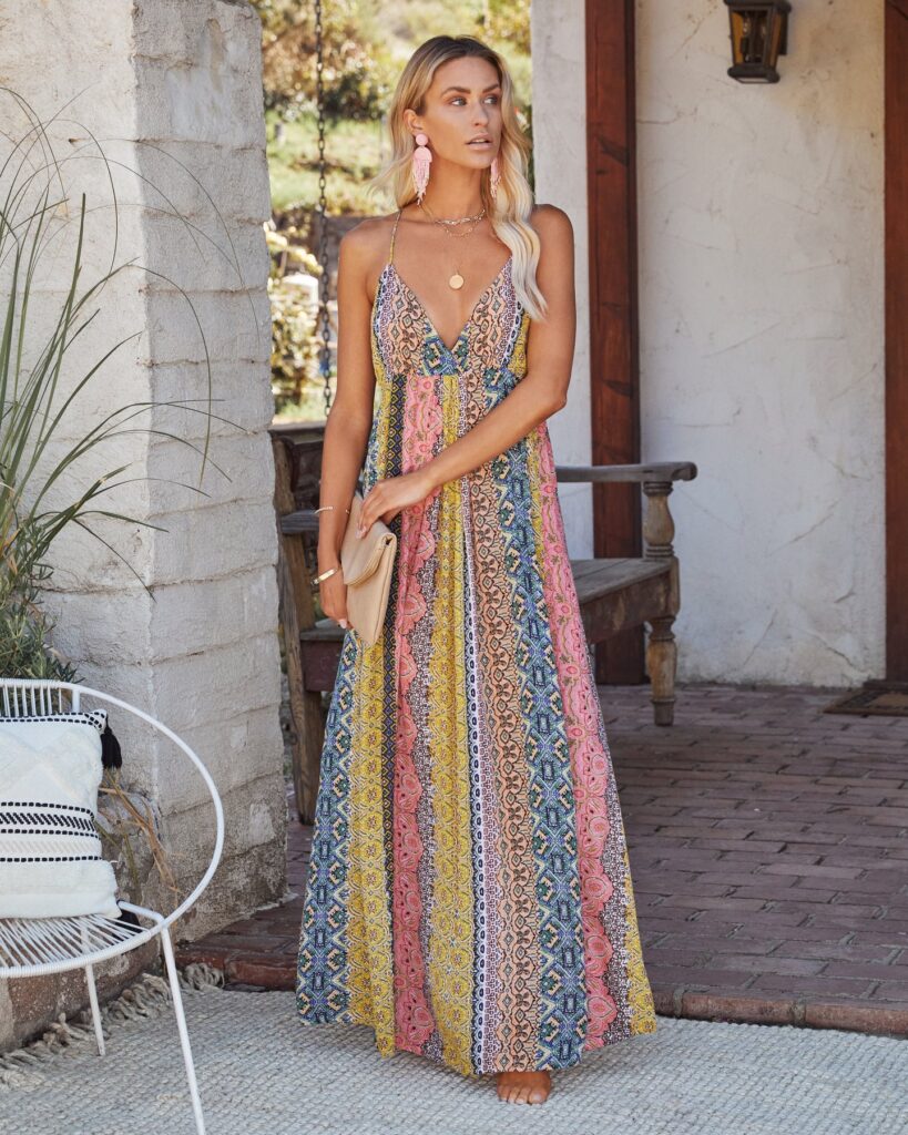 V neck Sexy Backless Spaghetti Strap Floral Print Swing Summer Dress