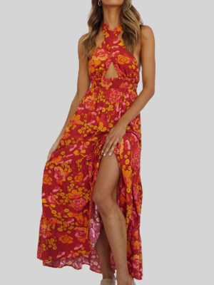 Women Dress Sexy Halter Backless Holiday Jumpsuit Beach Dress