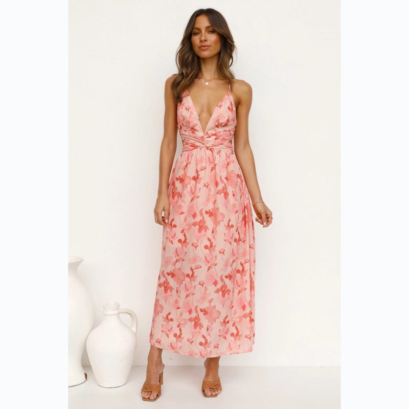 Sundress Spring Summer Floral Floral Print Fresh Sweet V-neck Strap Dress - Image 2
