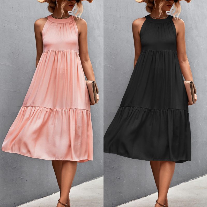 Women Clothing Spring Summer Popular Loose Casual Halter Stitching Dress - Image 5