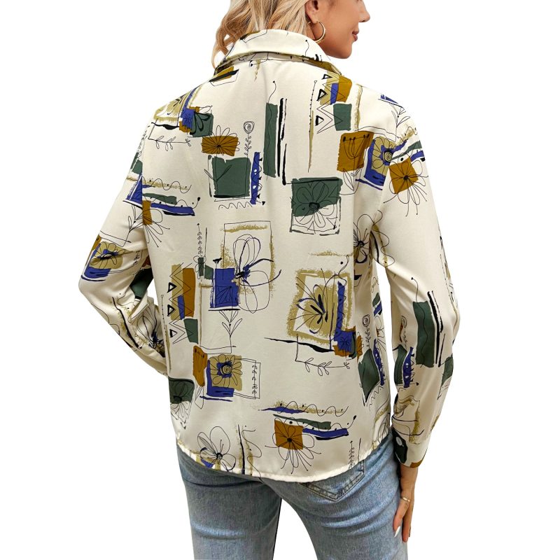 Women Clothing Spring Summer Printed Shirt Floral Top - Image 3
