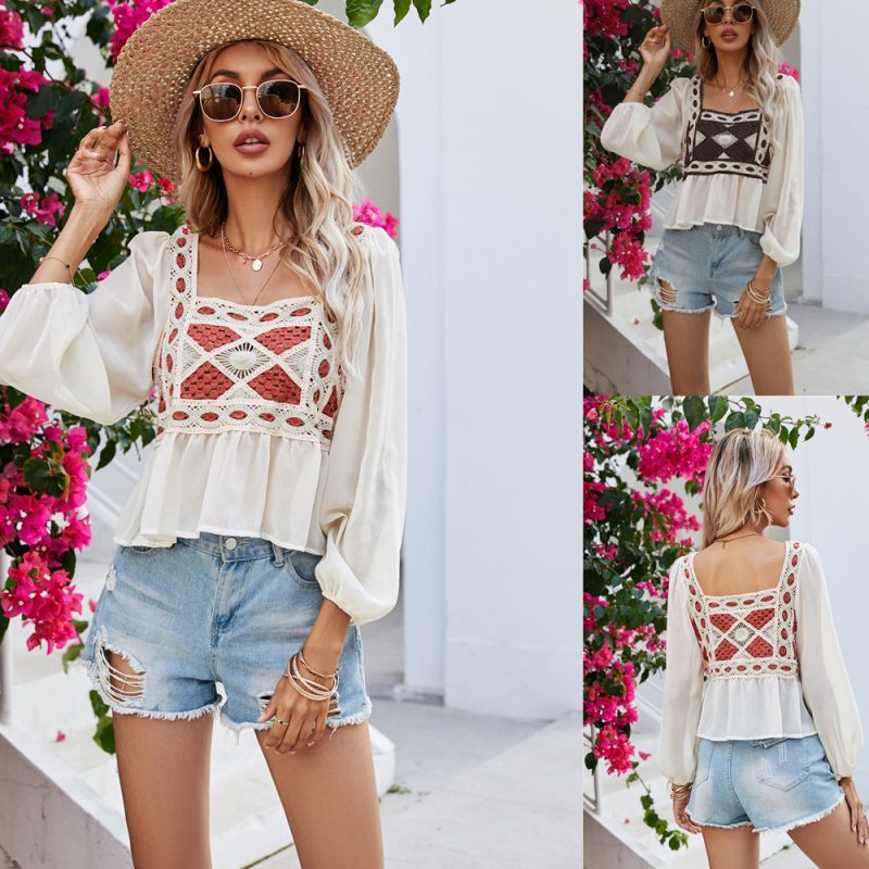 Summer Crocheted Hollow Out Cutout Embroidered Top - Image 4