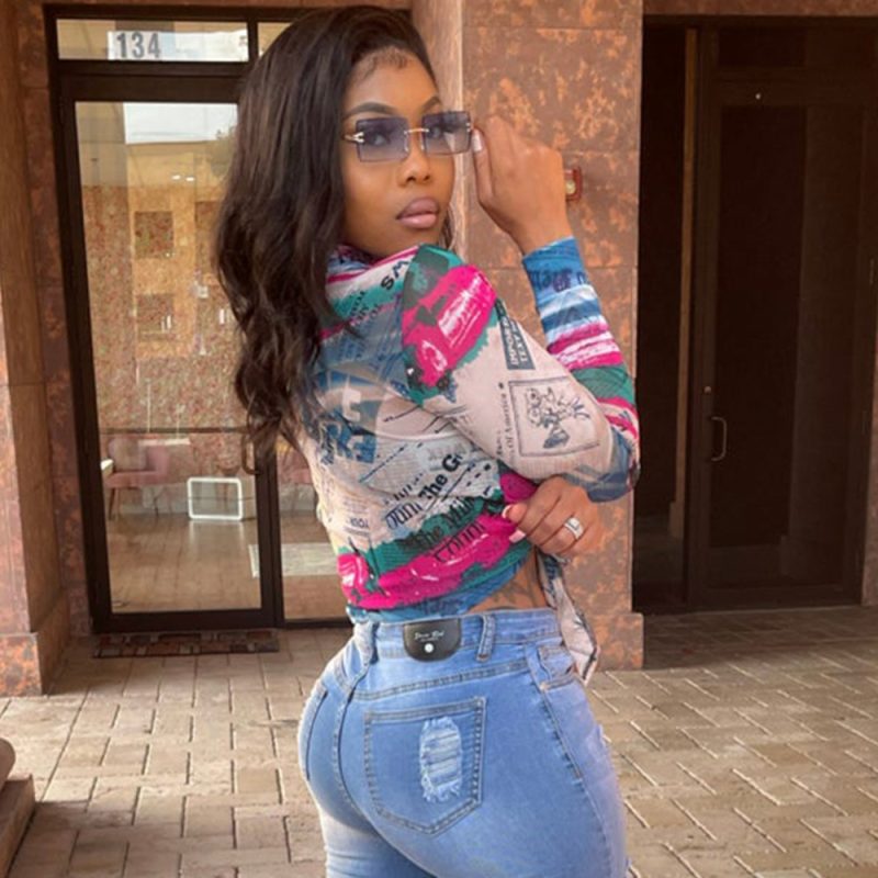 Summer Women Clothing Digital Printed Cardigan Bow Long Sleeve Shirt for Women - Image 3