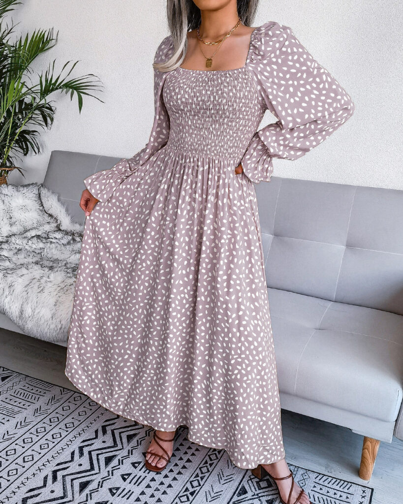 Autumn Winter Square Collar Long Sleeve Holiday Rayon Dress Pleated Dress   Women Clothing - Image 4