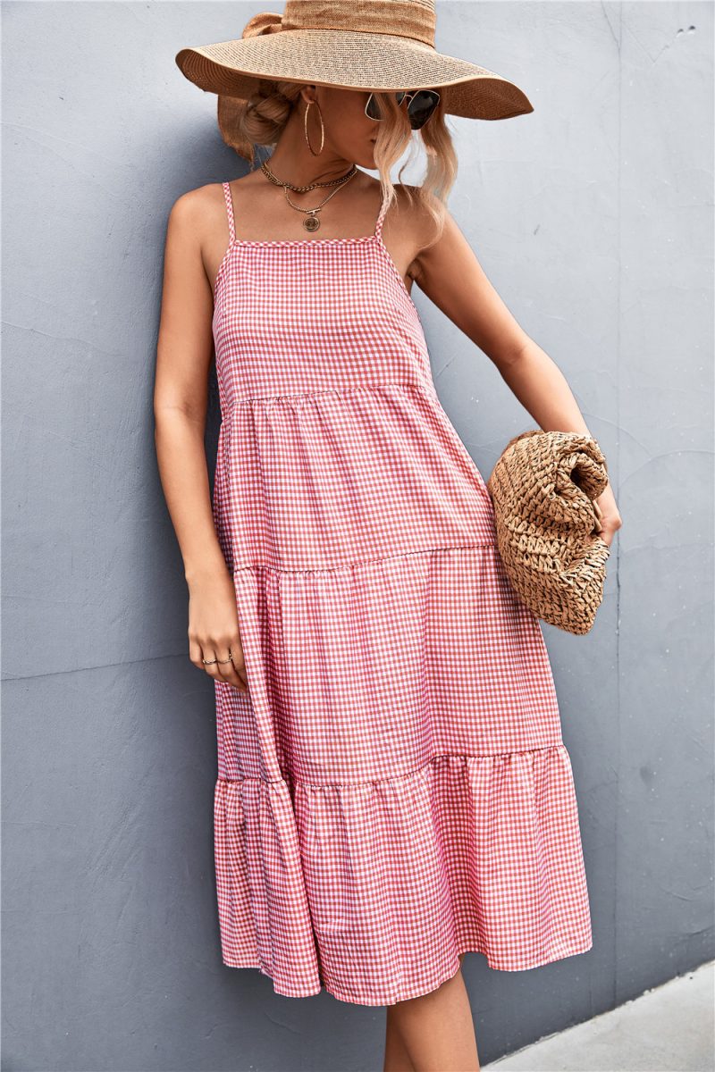 Women Clothing Spring Summer Classic Plaid Camisole Dress - Image 2