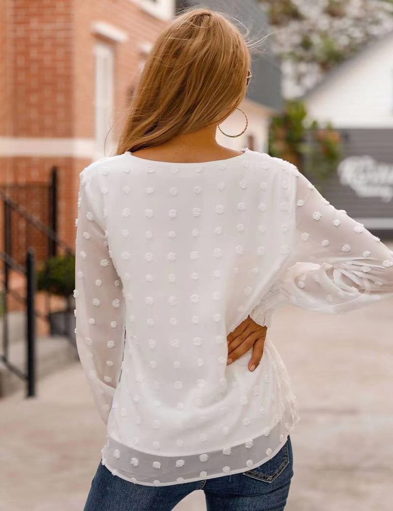 Arrival round Neck Jacquard Chiffon Shirt Loose Women Commuting Wear Autumn Long Sleeved Top - Image 4