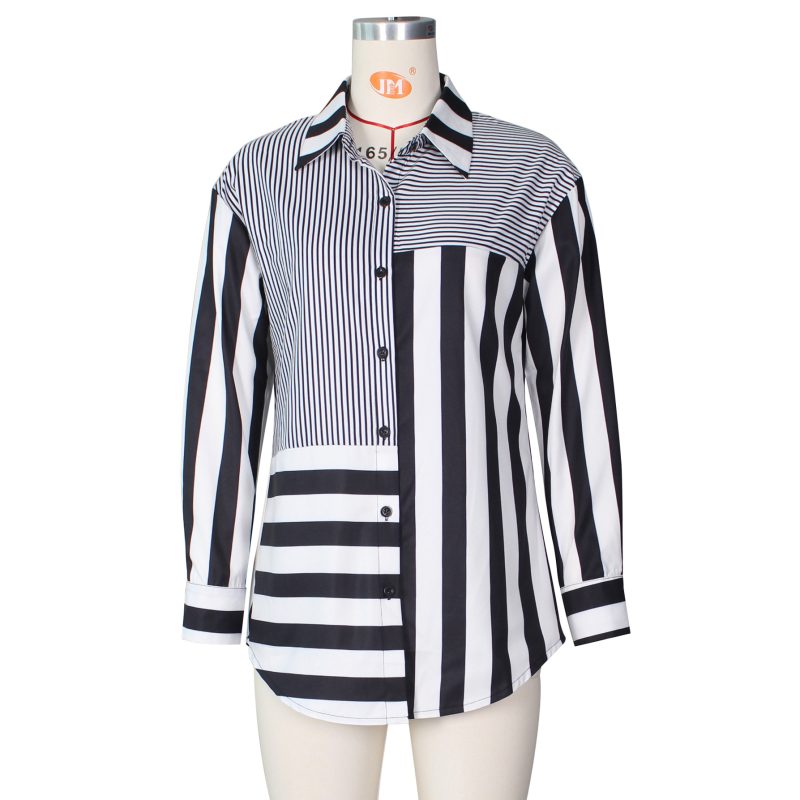 Autumn New  Women  Clothing Fashion Ladies Striped Printing Loose Shirt - Image 5