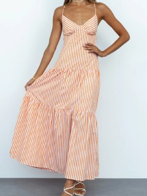 Summer Sexy Strap Tube Top Striped Tied Dress Women Dress