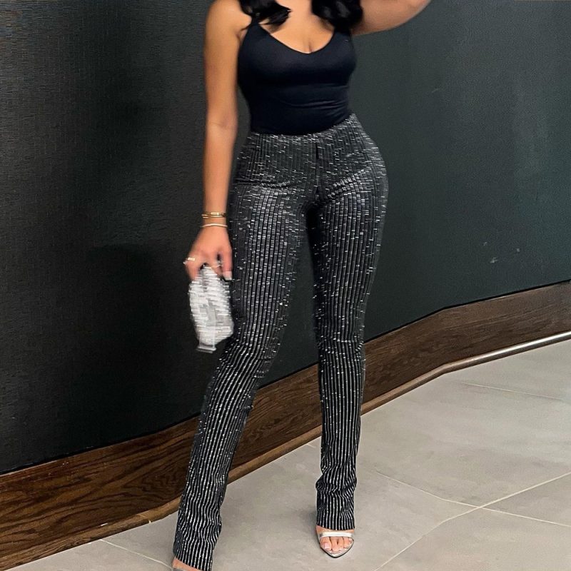 Women Clothing Spring Sexy Slim Fit Stripe Shaped High Elasticity Outer Wear Trousers Women - Image 3