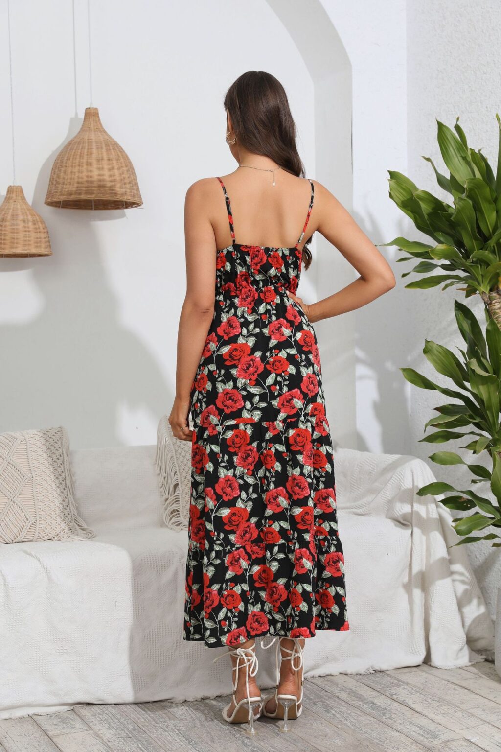 Spring Summer Popular Lace up Floral Dress Bohemian Large Swing - Image 2