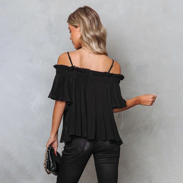 Pleated off Shoulder Wrapped Chest Strap Top with Lining - Image 3