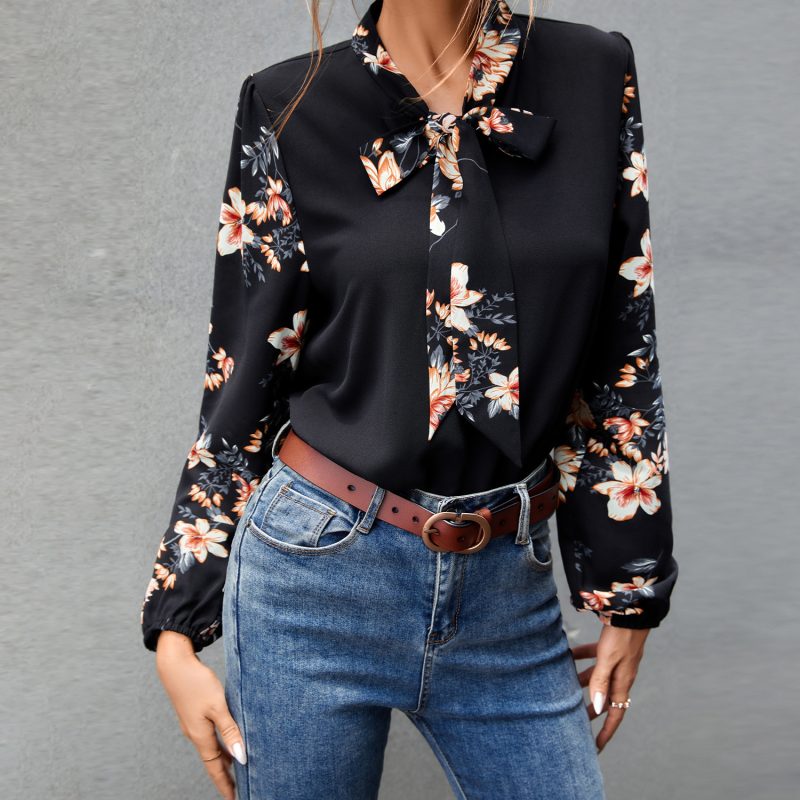 Autumn Winter Black Printed Patchwork Long Sleeves Women - Image 4