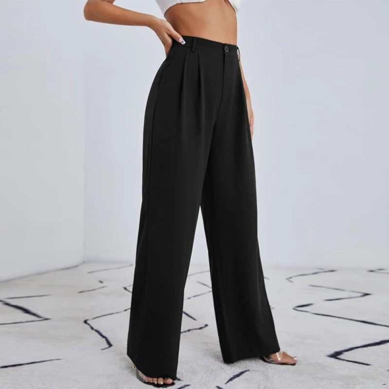 Work Pant Women Summer High Waist Casual Pants Loose Slimming Straight Draping Effect Wide Leg Pants - Image 3