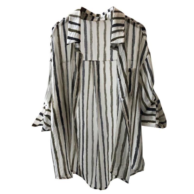 Breathable Stripes Shirt for Women Summer Loose Stylish Long Sleeves Cardigan Shirt - Image 5