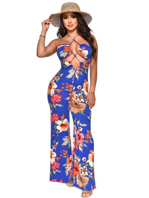 Women Clothing Spring Summer Beach Vacation Lace-up Sexy Hollow Out Cutout Jumpsuit