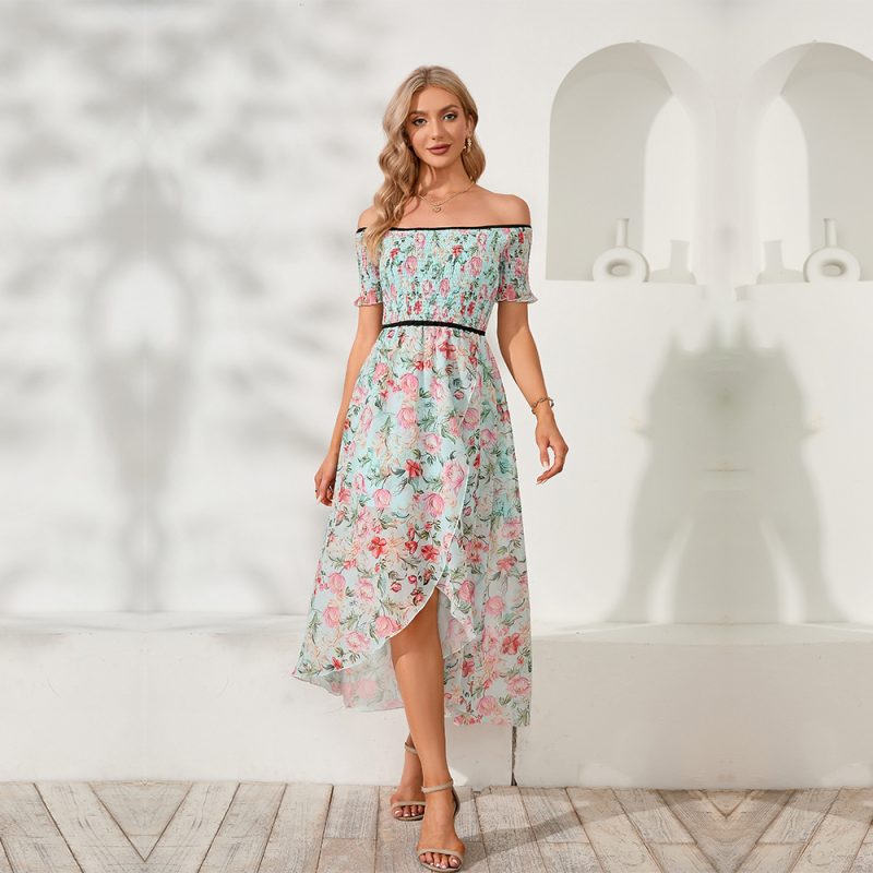 Women Clothing Sexy Slit Wrapped Chest off-Shoulder Floral Dress Jumpsuit Maxi Dress - Image 2