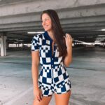 Sexy Plaid Short Sleeve Collared Tight Jumpsuit Sexy Knitted Short Romper Women - Image 5