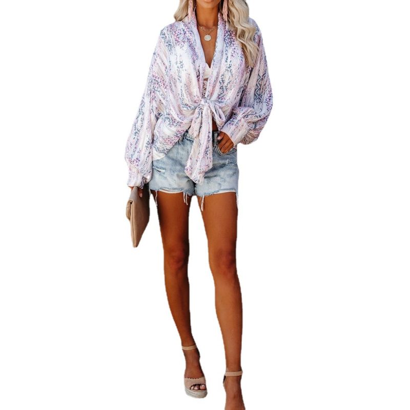 Spring Loose Printed Thin Short Sleeve Printed Cardigan Button Shirt - Image 5