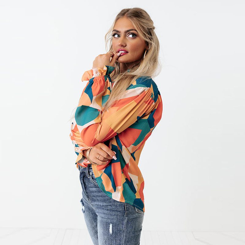 Color Block Stitching Long Sleeved Top Women Autumn Loose Casual Pullover - Image 4