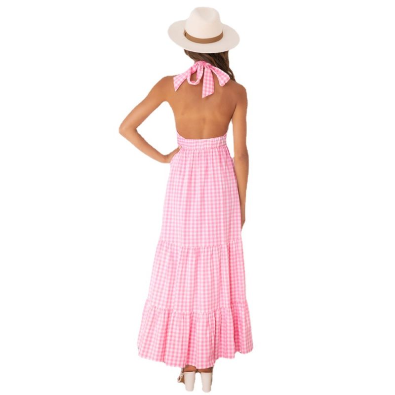Sexy Backless Waist Trimming Dress Summer Sexy Plaid Dress - Image 4