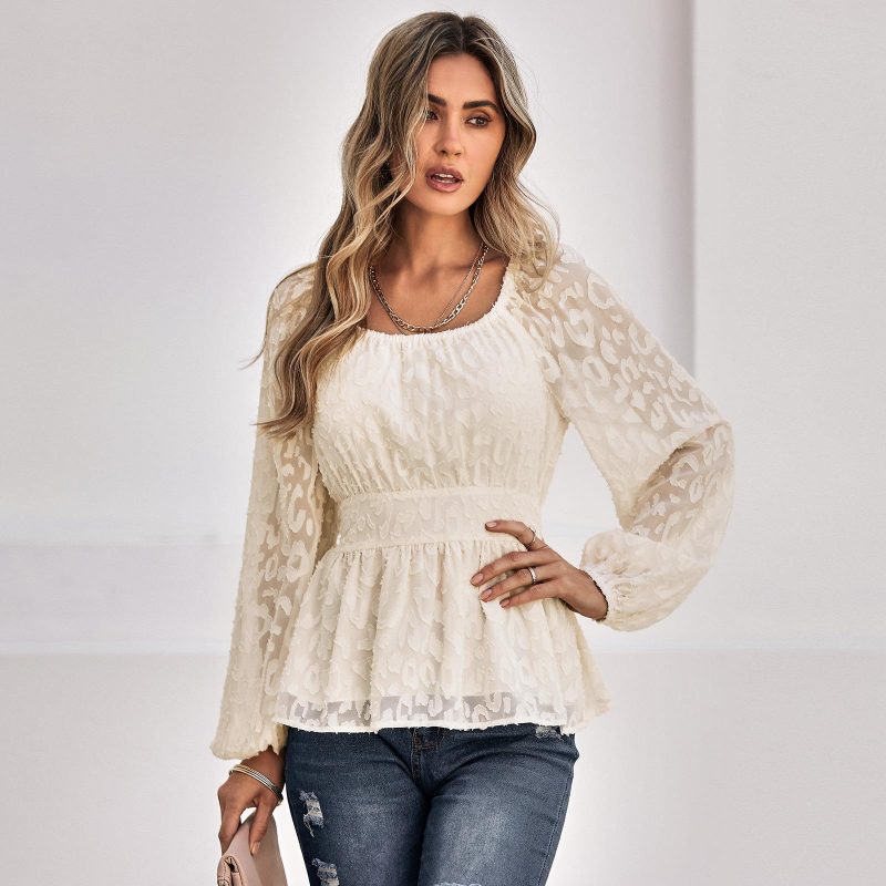 Women Autumn Winter Clothes Long Sleeve Crew Neck Casual Slim Blouse - Image 2
