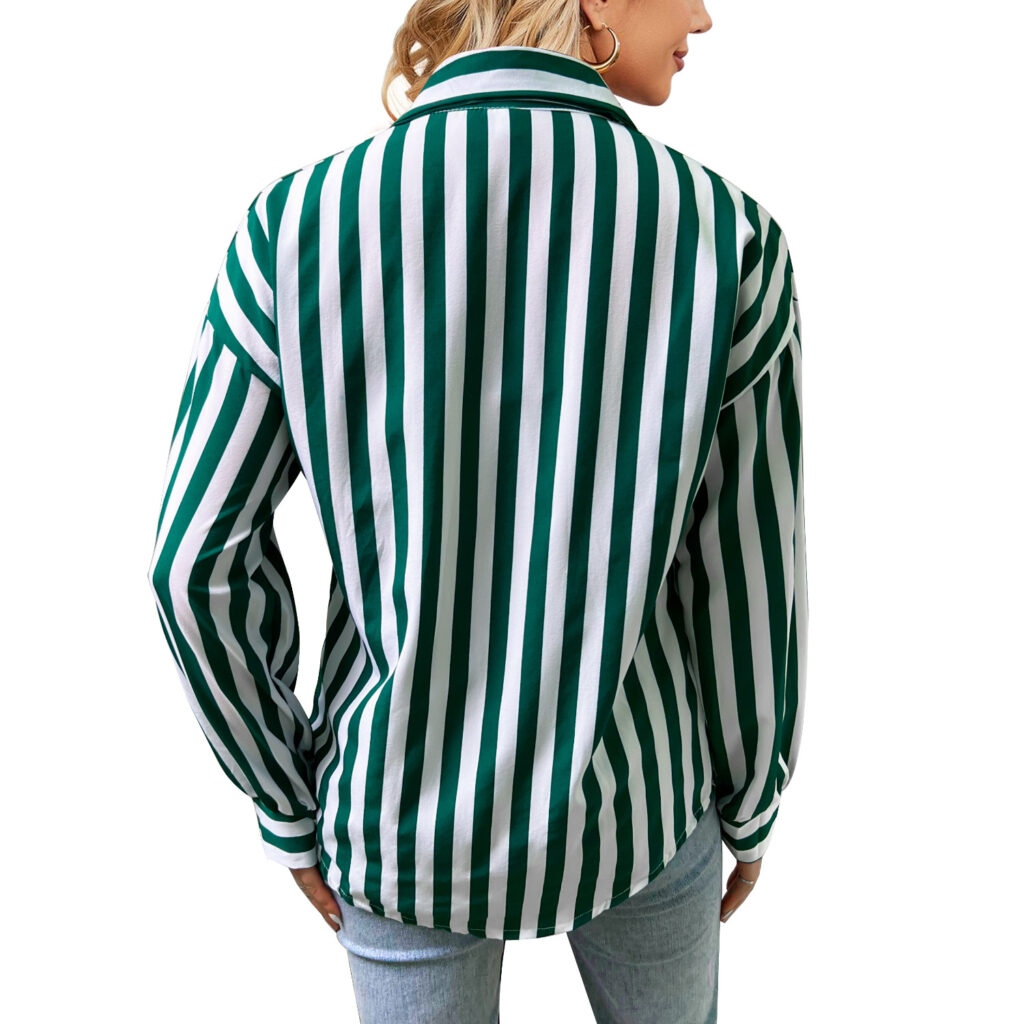 Women Spring Summer Printed Shirt Striped Top - Image 3