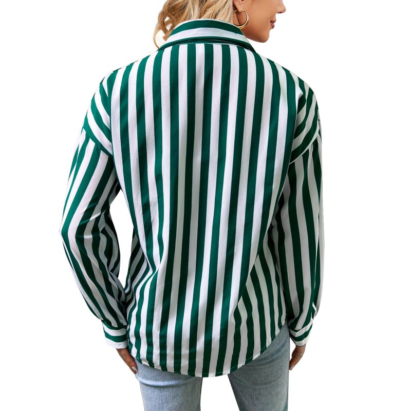 Women Spring Summer Printed Shirt Striped Top - Image 3