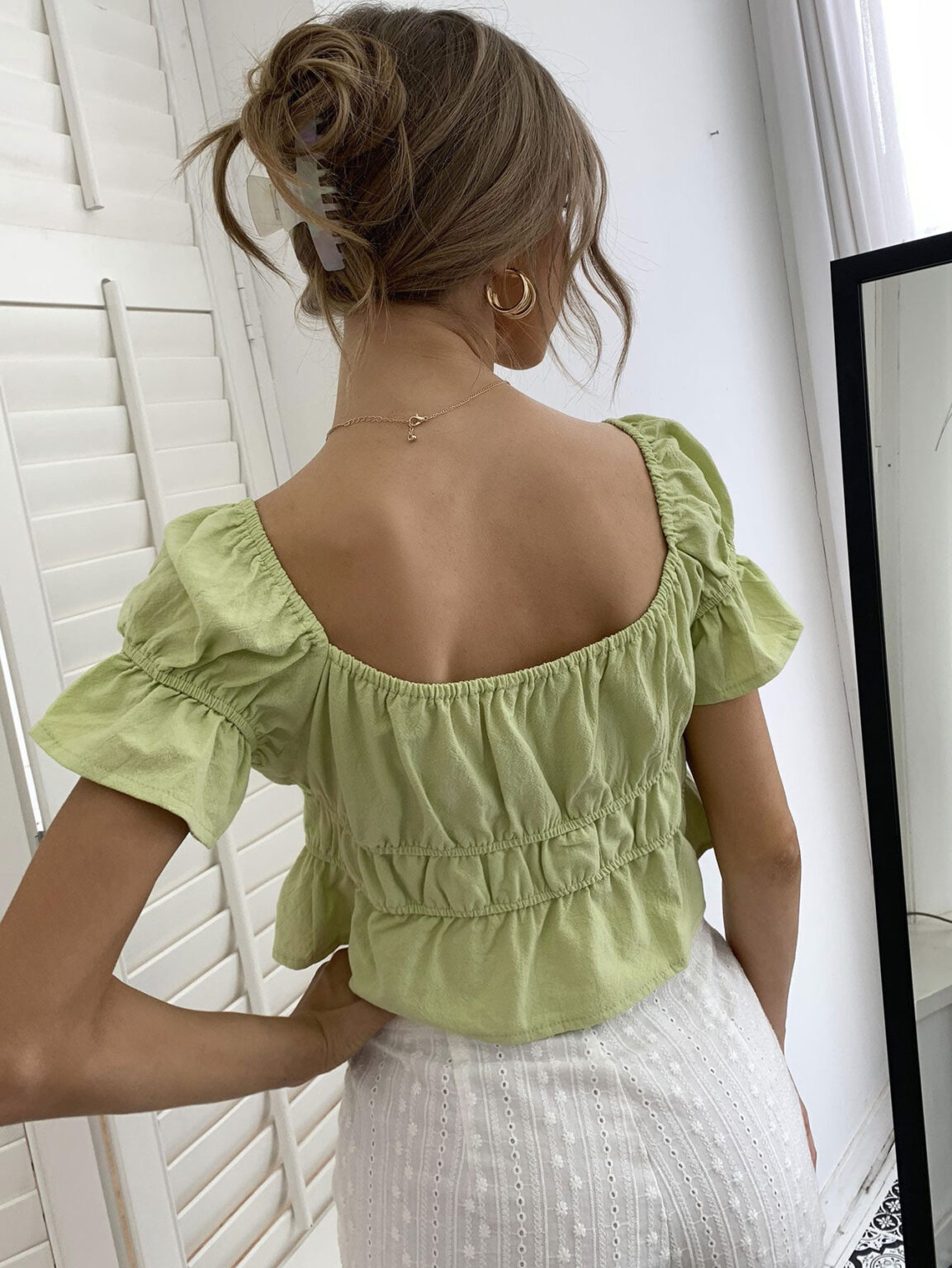 Exclusive for Women Clothing Chest Rope V neck Ruffle Short Top - Image 3