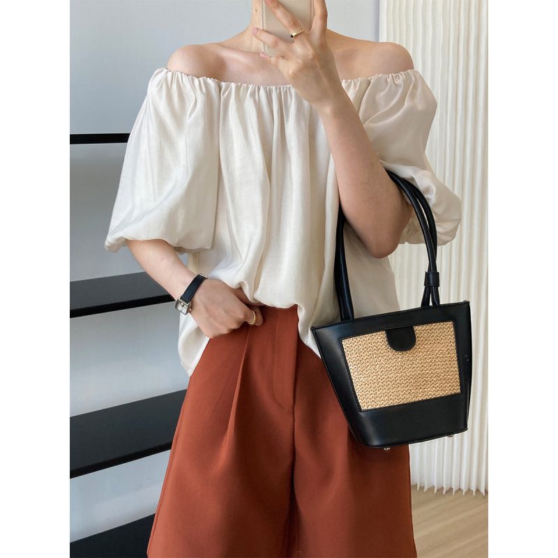 Summer Korean Tencel Puff Sleeve off-the-Shoulder Chiffon Shirt Women High-Grade Thin Doll Shirt Small Shirt - Image 2