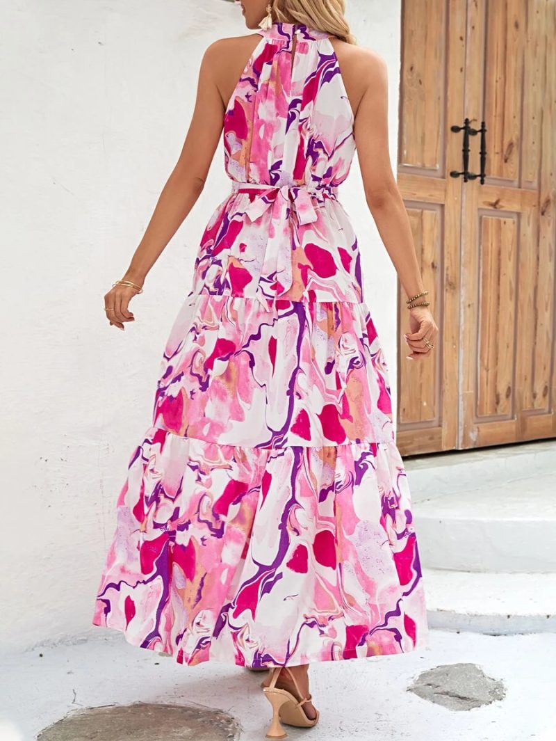 Women Summer Printed Bohemian Sleeveless Ruffled Dress - Image 5