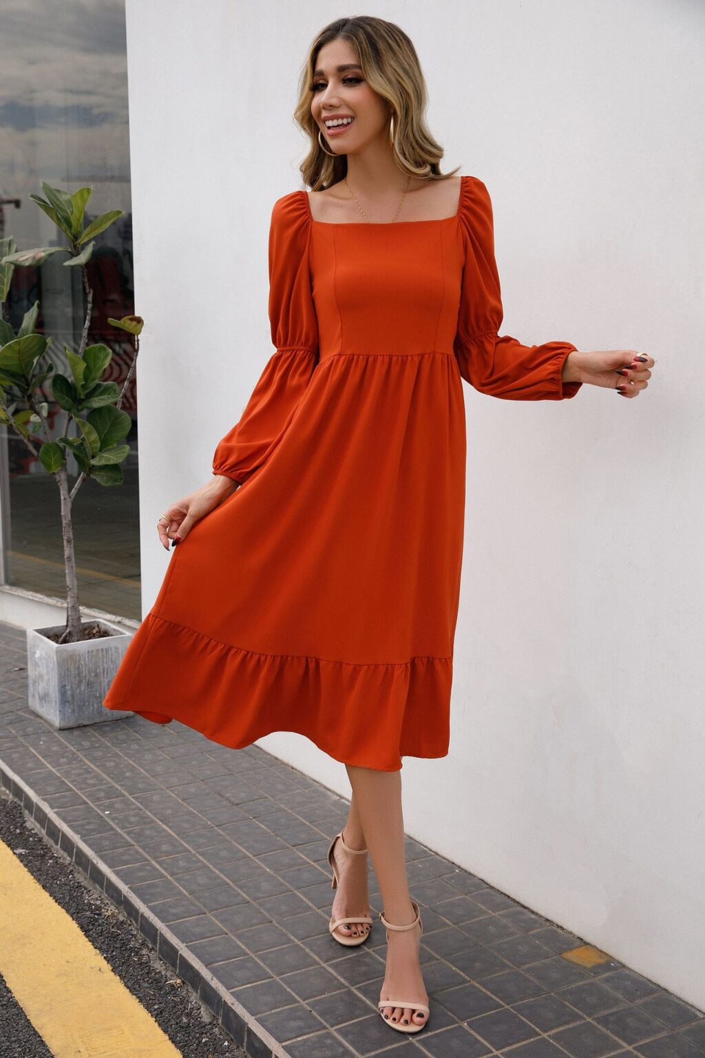 New Spring Long Sleeve Ruffled Slim-Fit Office Dress for Women - Image 3