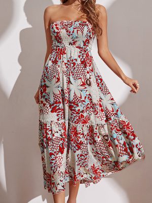 Empty Tube Top Cinched Waist Large Printed Dresses