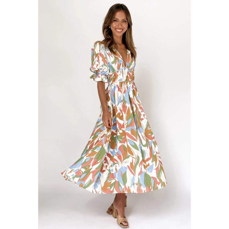Spring Summer Digital Floral Print Fresh Sweet Mid-Length Dress - Image 4