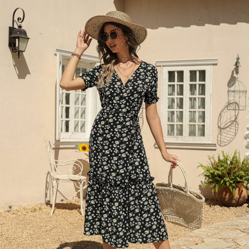 Summer Sexy V Neck Chiffon Printed Dress Bohemian Maxi Dress Beach Dress - Image 4