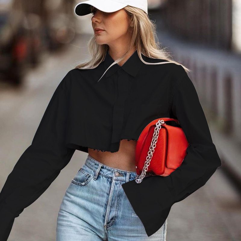 Pure Cotton Short Long Sleeve Design White Shirt Top Sexy Women Clothing - Image 3