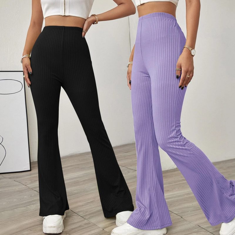 Autumn Winter High Waist Slimming Belt-Free Micro-Knit Women Casual Pants - Image 3