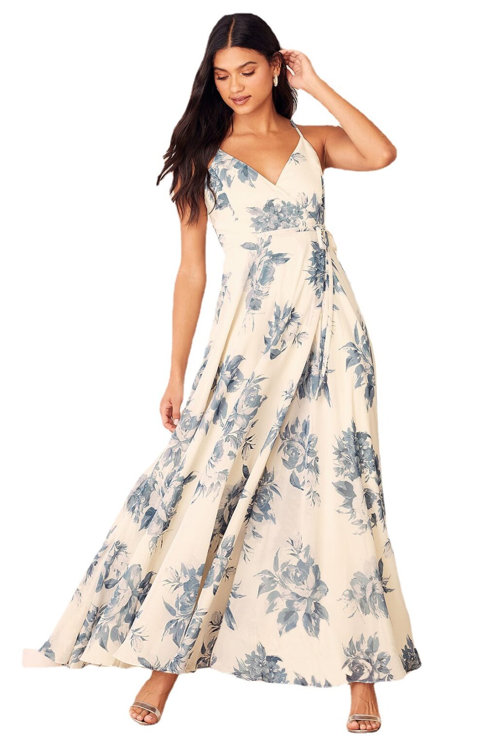 Floral Print Women Sexy V-neck Strap Backless Elegant Dress Advanced Split Dress Summer - Image 4