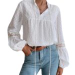 Autumn New Polka Dot Chiffon Lace Stitching Loose Office Women Shirt - Image 4