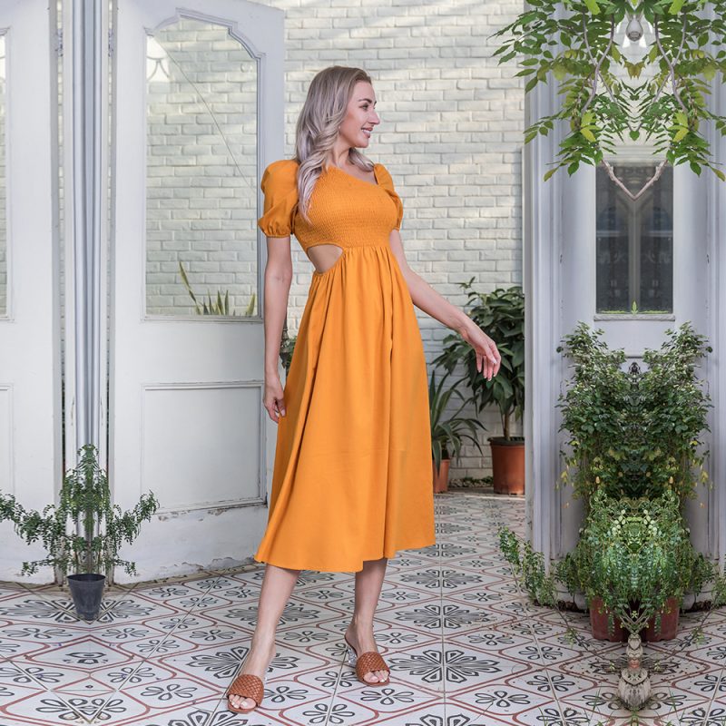 Women Popular Wrapped Chest Solid Color Dress  Summer Slim-Fit Jumpsuit Maxi Dress - Image 3