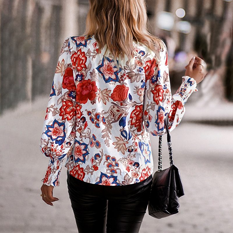 Women Long Sleeved Floral Collared Shirt Women Shirt Top - Image 2