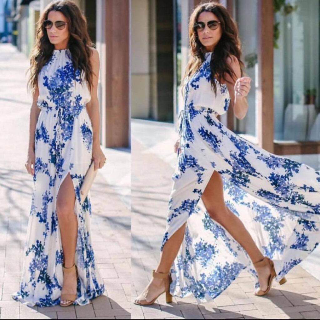 New  Bohemian Floral Printed Sleeveless Waist Dress Women Clothing - Image 3