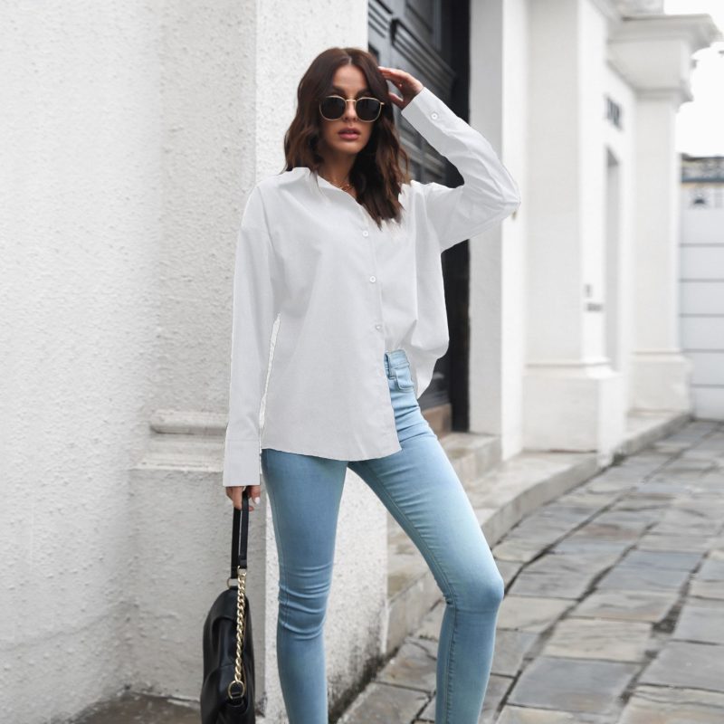 Cotton Drop-Shoulder Sleeve Large Cuff Long Sleeve Shirt Women Design Loose Shirt - Image 4