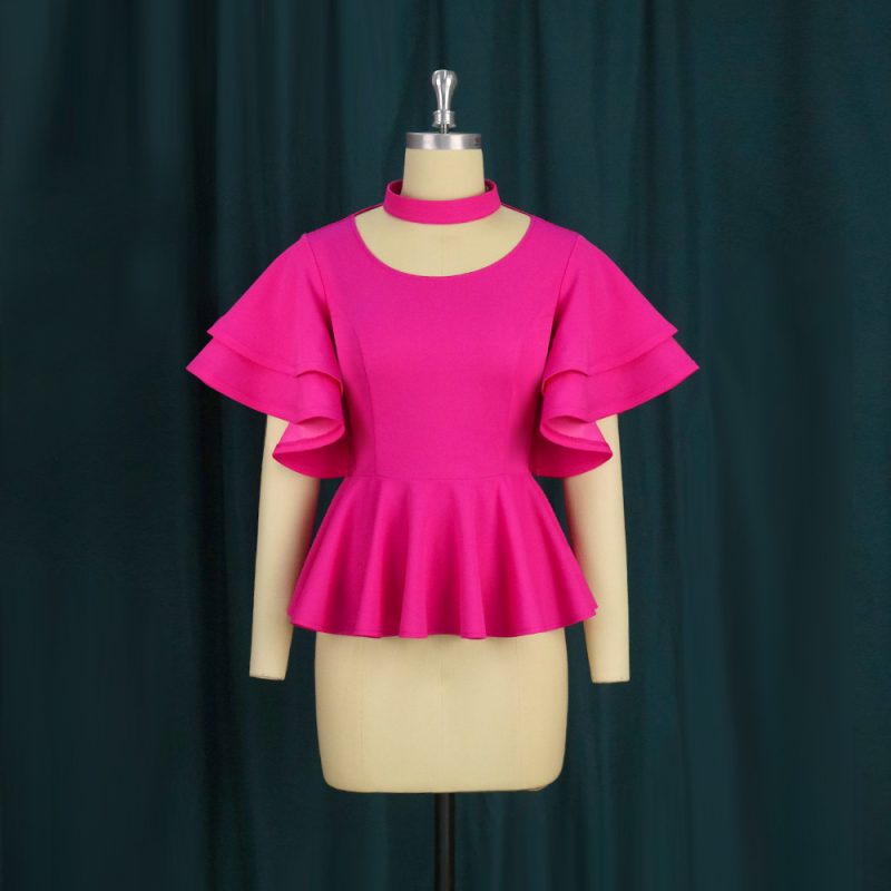 Women Summer U-Neck Ruffle Sleeve Short Sleeve High Waist Slim Fit Ruffled Party Shirt Party Top Women Tops - Image 2