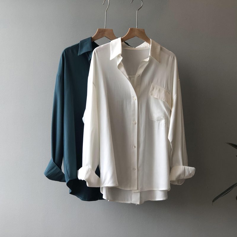 Solid Color Shirt for Women Spring Korean Dignified Sense of Design Top Long Sleeve Shirt for Women - Image 4