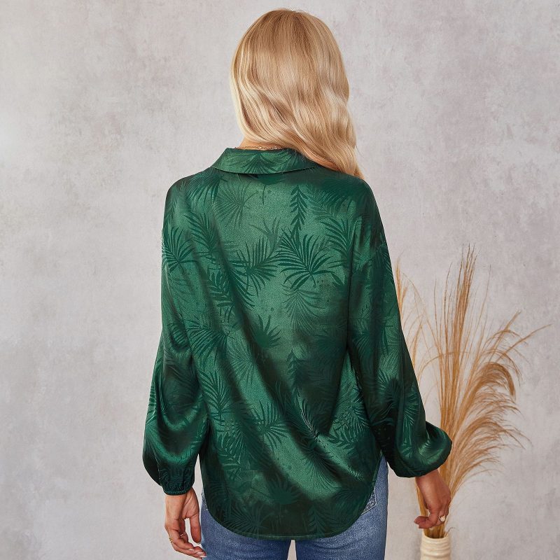 Women Clothing Autumn Shirt Women Printing Collared Loose Shirt - Image 2