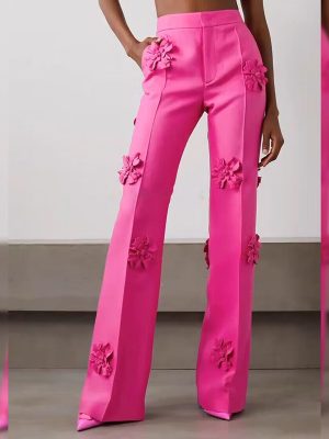 Stars Heavy Industry Three-Dimensional Floral Decoration Bootcut  3D Rose Pants Work Pant