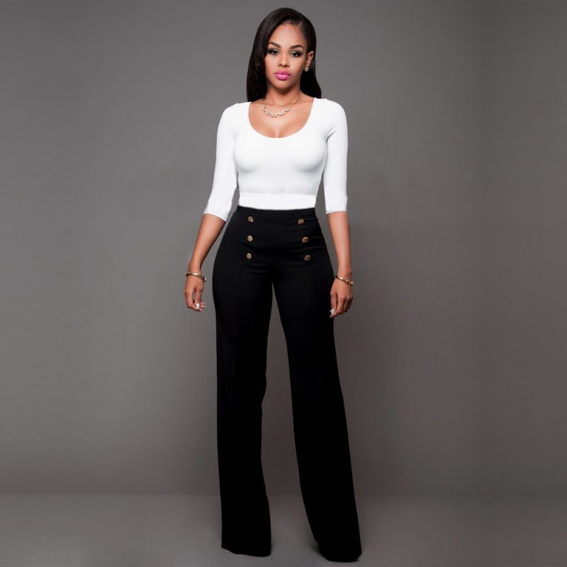 Women Clothing Slim Fitting Cool Double Breasted Flared Pants Five Colors - Image 2
